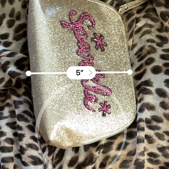 Super cute pink glitter sparkle cosmetics make up travel bag purse vacation - Picture 5 of 6
